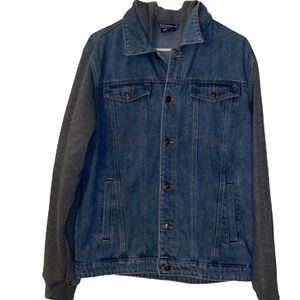 Hooded Jean jacket with gray sleeves and hoodie M
